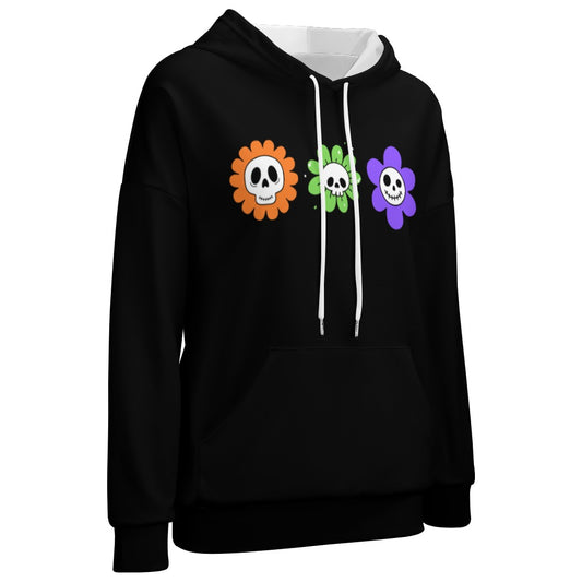 Women's Skeleton Flower Halloween Dropped Shoulder Hoodie