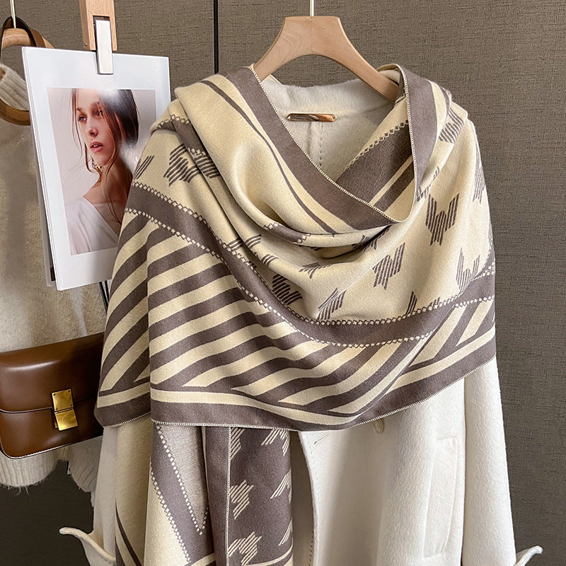 Women's Geometric Print Pashmina Fringed Edge Scarf