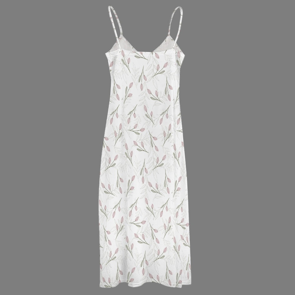 Women's Floral and Leaf Print Spaghetti Strap Maxi Dress