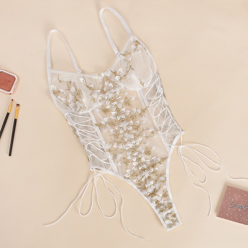 Women's Sexy Embroidered Lace Corset Bodysuit