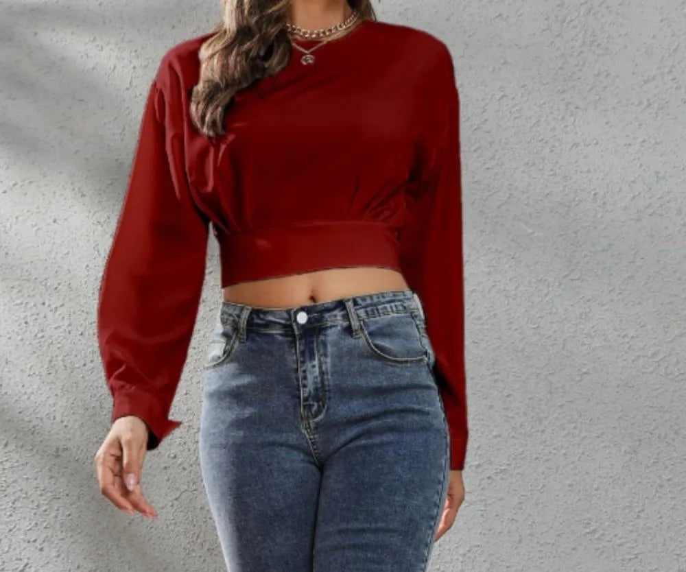 Women's Round Neck Long Sleeve Crop Top