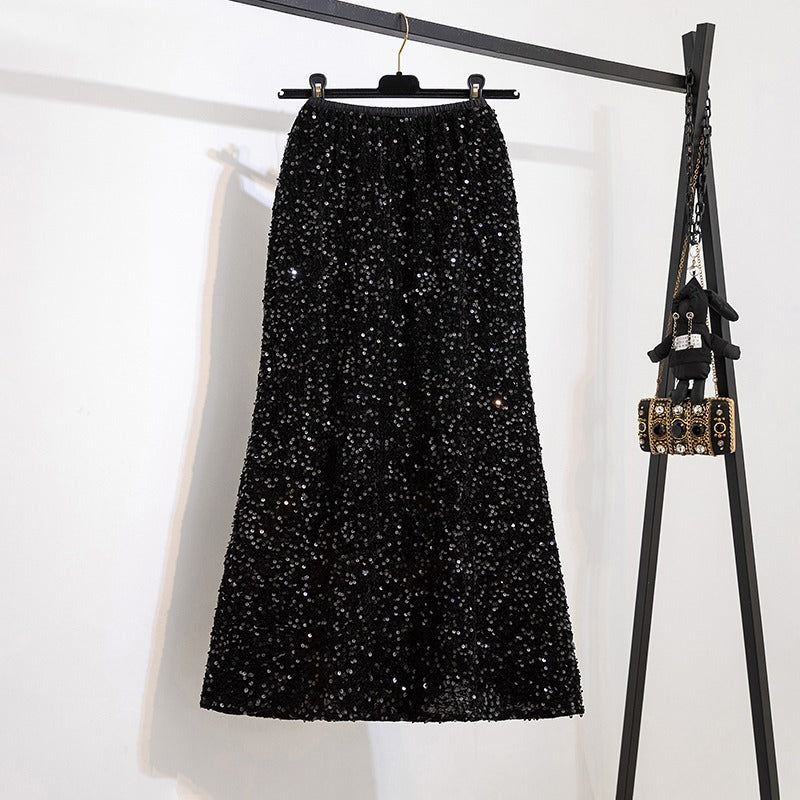 Women's Plus Size Glitter Sequin A-Line Skirt