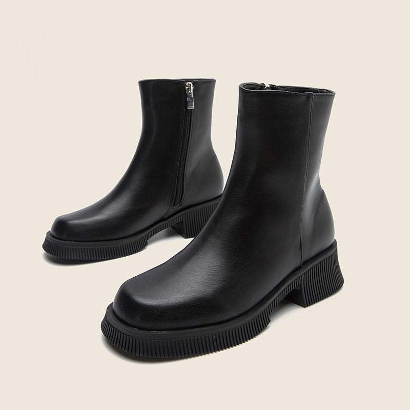 Women's Solid Thick Sole Ankle Boots Chelsea Style