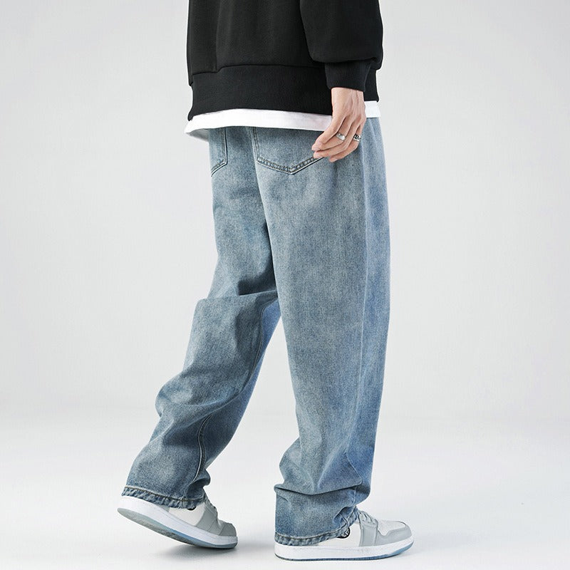 Men's Denim Jeans Loose Straight Leg Long Trousers Casual Pants