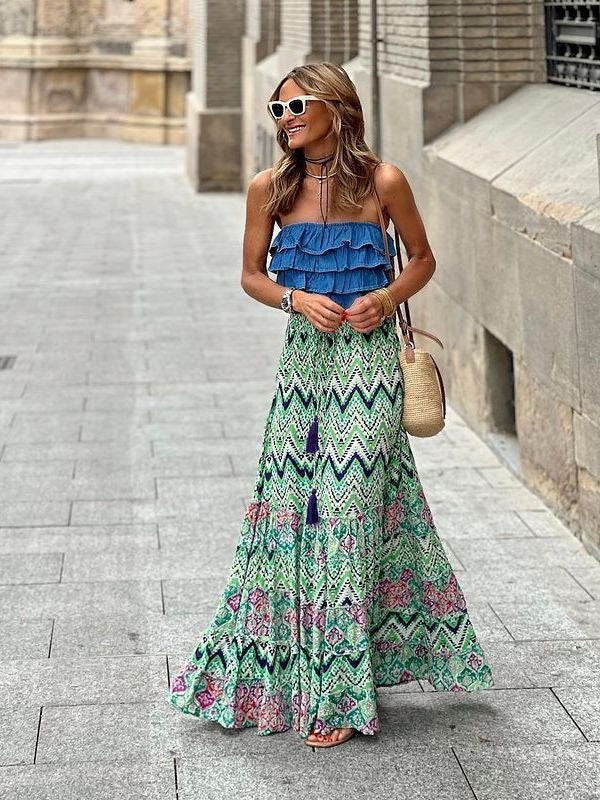 Women's Bohemian Style Abstract Patchwork Maxi Skirt