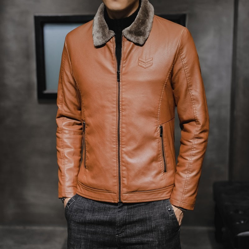 Men's Faux Leather Fur Lined Jacket
