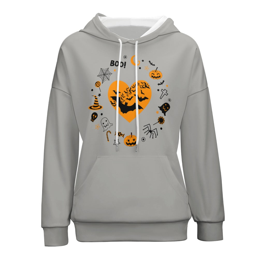 Women's Pumpkin Bat Ghost Halloween Print Dropped Shoulder Hoodie
