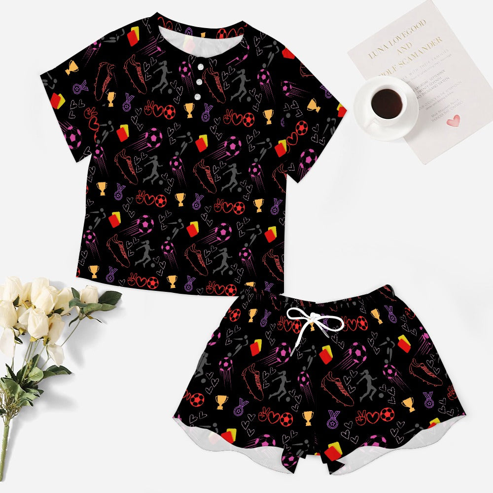 Women's Football Sports All-over Print Two Piece Set Shorts and T-shirt Loungewear Pyjamas