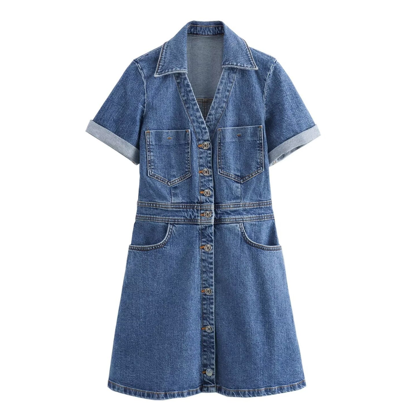 Women's Denim Mini Button Front Fitted Dress