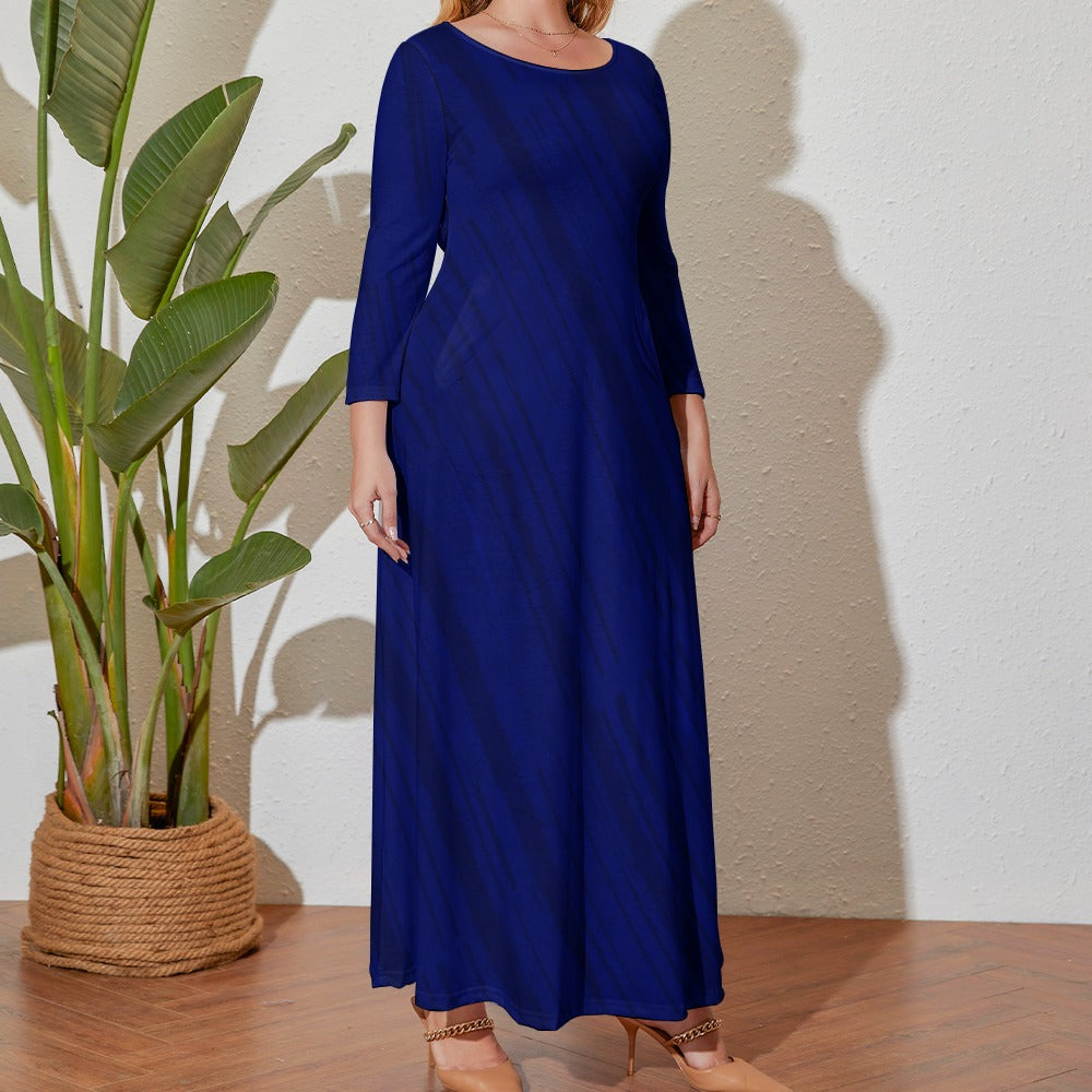 Women's Plus Size Blue Stripe Print Maxi Dress
