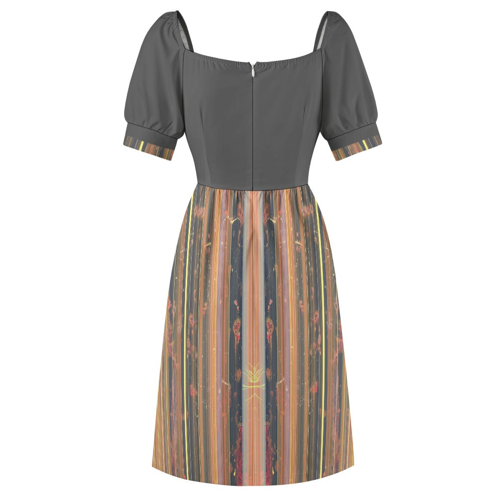 Women's Stripe Print Sweetheart Neck Fitted Midi Dress