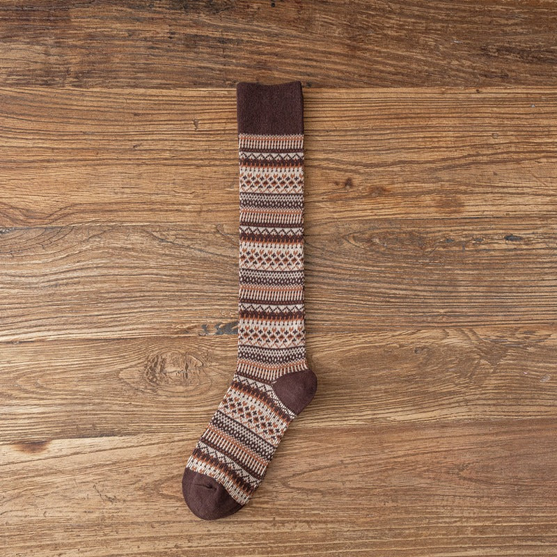 Women's Striped Cotton Knee High Socks Warm Casual Footwear