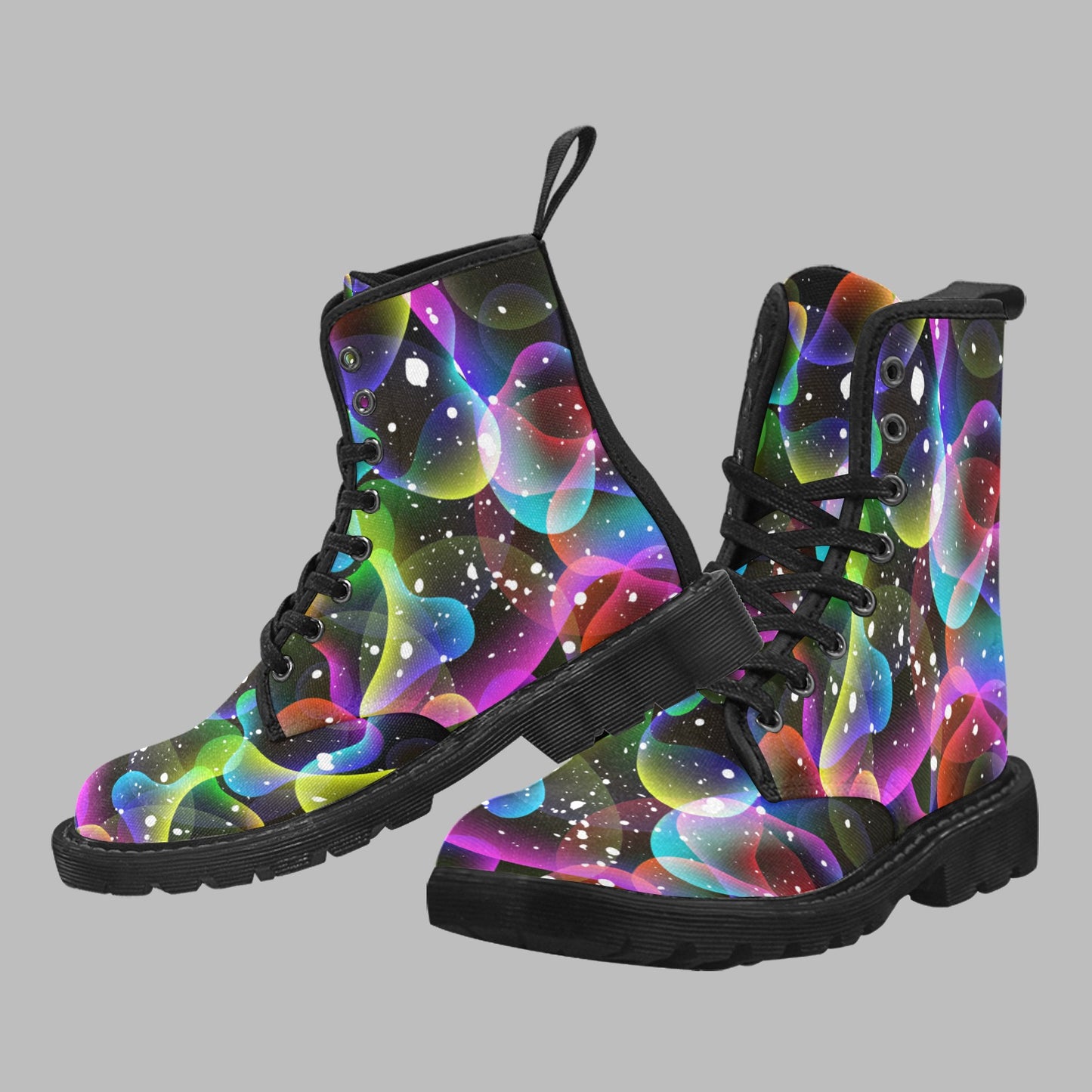 Women's Galactic Rainbow Print Lace Up Canvas Doc Style Boots
