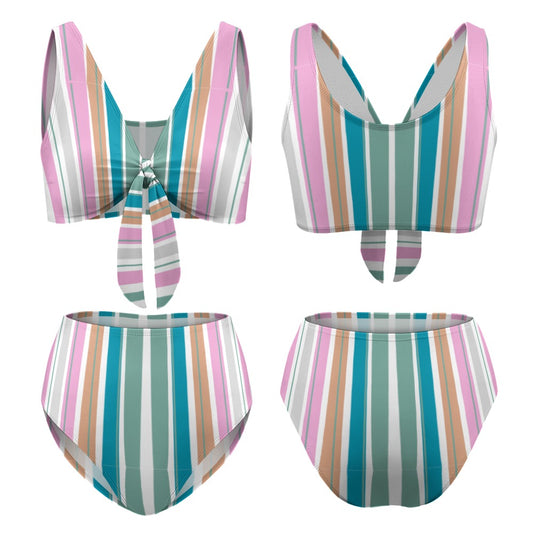 Women's Stripe Two Piece Tie Front Bikini