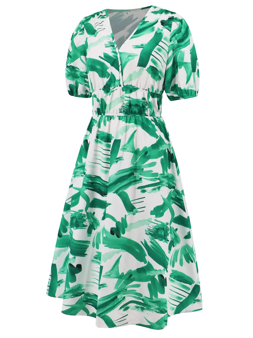 Women's Ruched Floral Print Flare Midi Dress