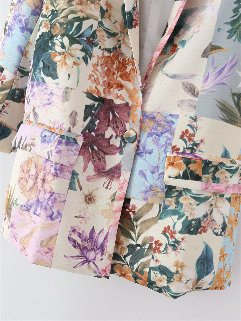 Women's Floral Print Patchwork Blazer