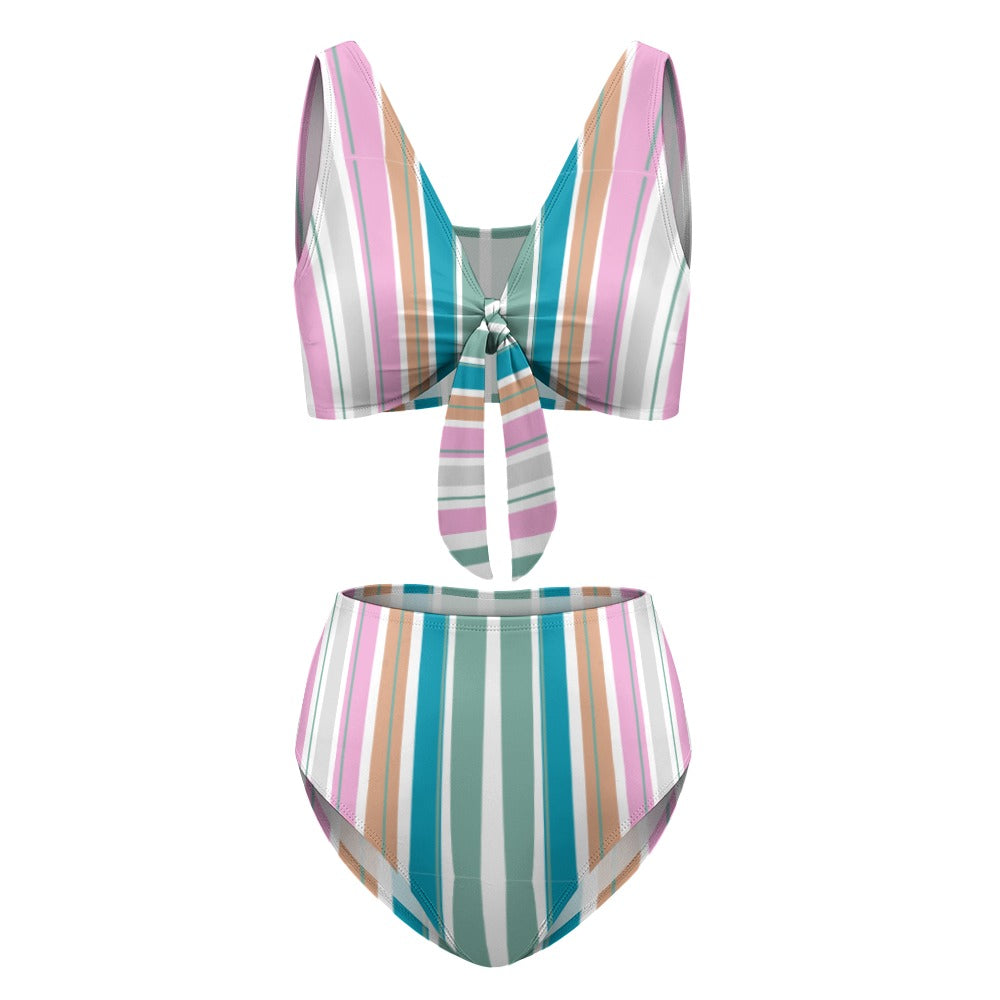 Women's Stripe Two Piece Tie Front Bikini