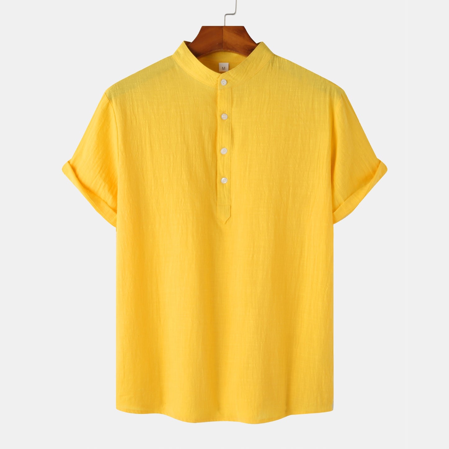 Men's Linen Short Sleeved Half Button Shirt