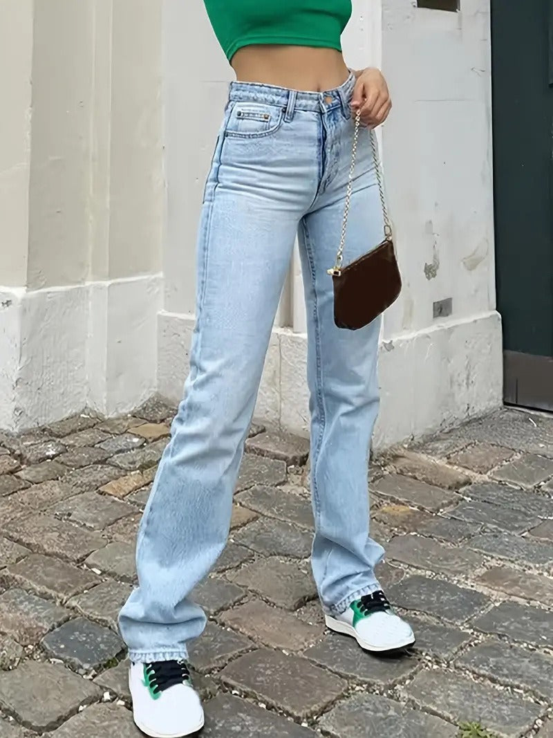 Women's Denim Jeans High Waisted Slim Fit Straight Leg Pants
