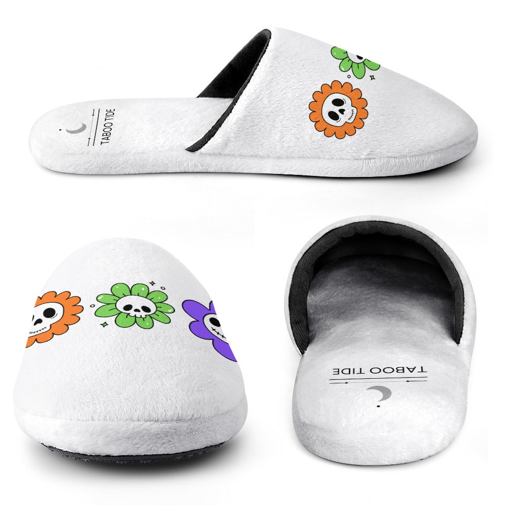 Women's Skeleton Flower Halloween Cotton Flannel Slippers