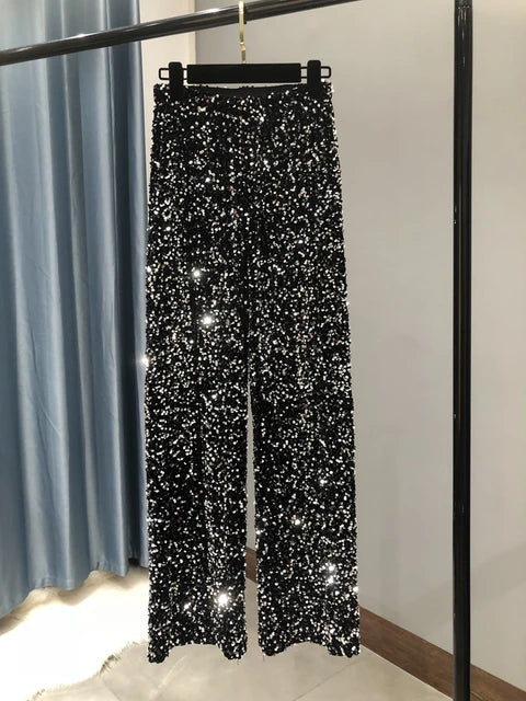 Women's Glitter Sparkling Wide Leg Trousers
