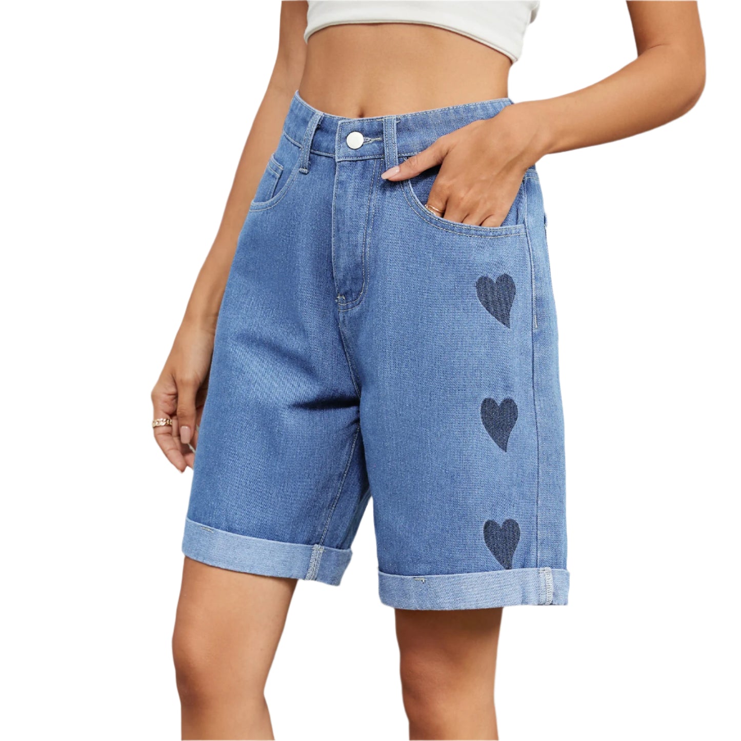 Women's High Waisted Long Denim Shorts