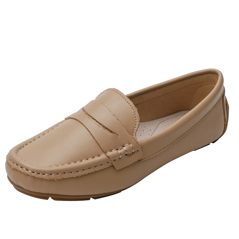 Women's Leather Loafer Style Flat Shoes Slip On Round Toe Footwear