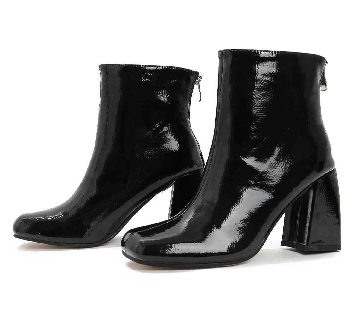 Women's PU Leather Square Toe Chunky Heel Ankle Boots