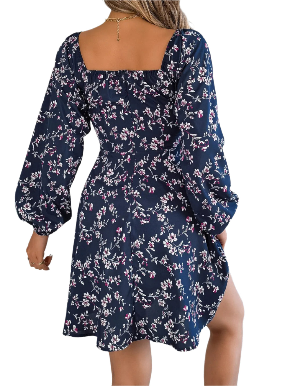 Women's Floral Print Sweetheart Neck Long Sleeve Mini Dress