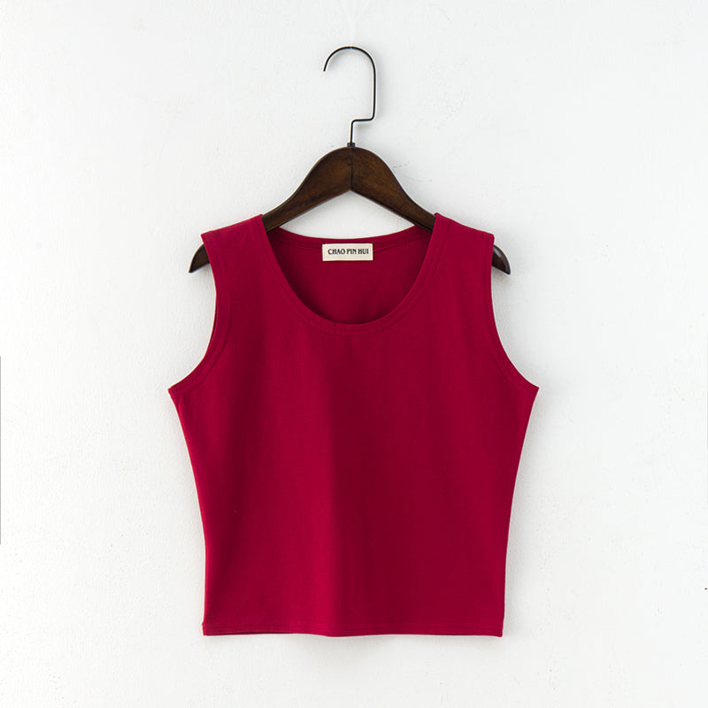 Women's Basic Solid Colour Cotton Tanks Camisole Fitness T-Shirt Crop Top