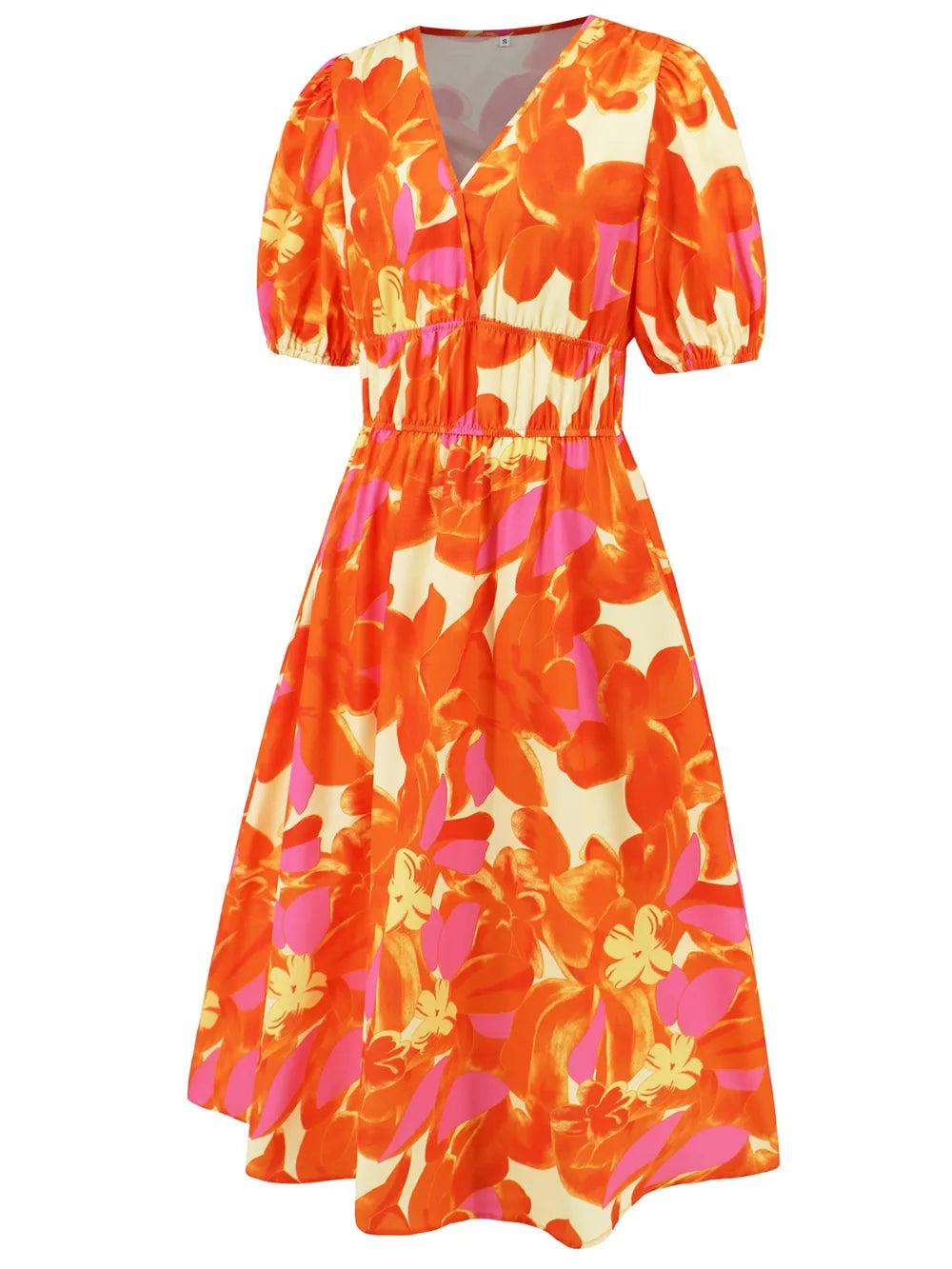 Women's Ruched Floral Print Flare Midi Dress