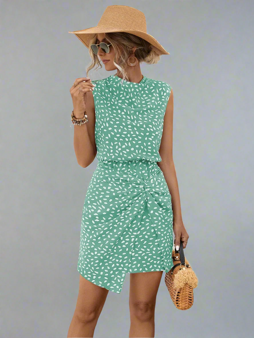 Women's Polka Dot All Over Print Sleeveless Twisted Mini Dress