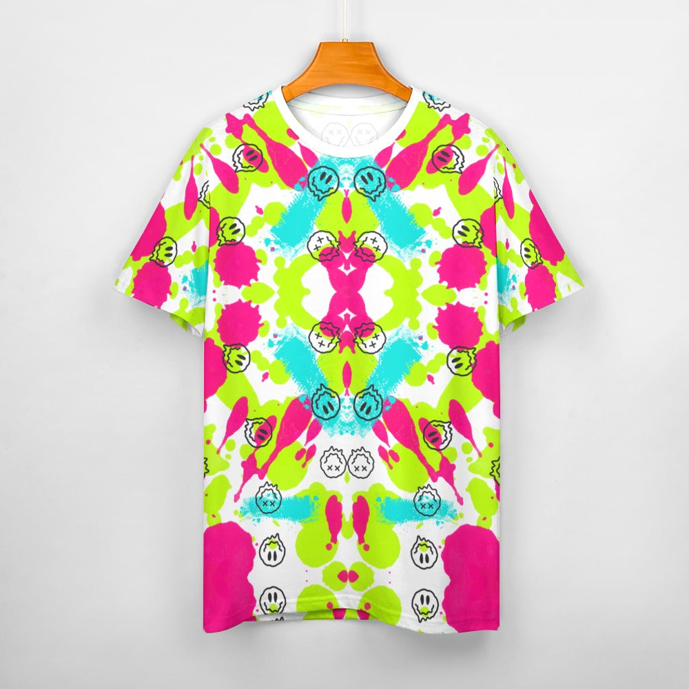 Women's Paint Splash Smiley Face Print Cotton T-shirt