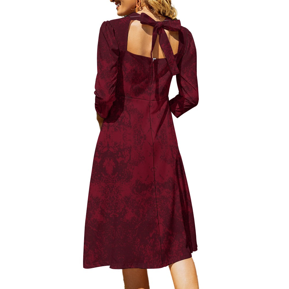 Women's Sweetheart Neck Bow Tie Back Fitted Flare Red Dress