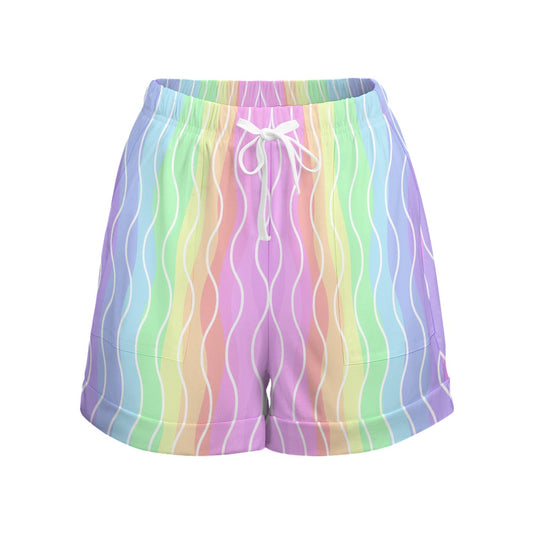 Women's Colourful Print High Elastic Waist Loose Shorts
