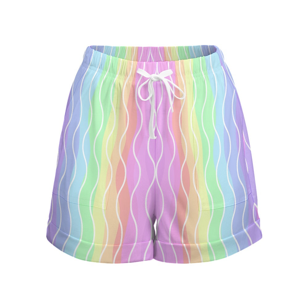 Women's Colourful Print High Elastic Waist Loose Shorts