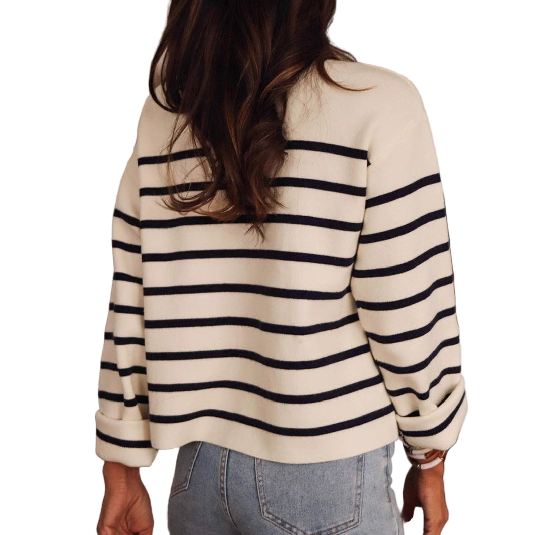 Women's Cream and Black Stripe Cardigan
