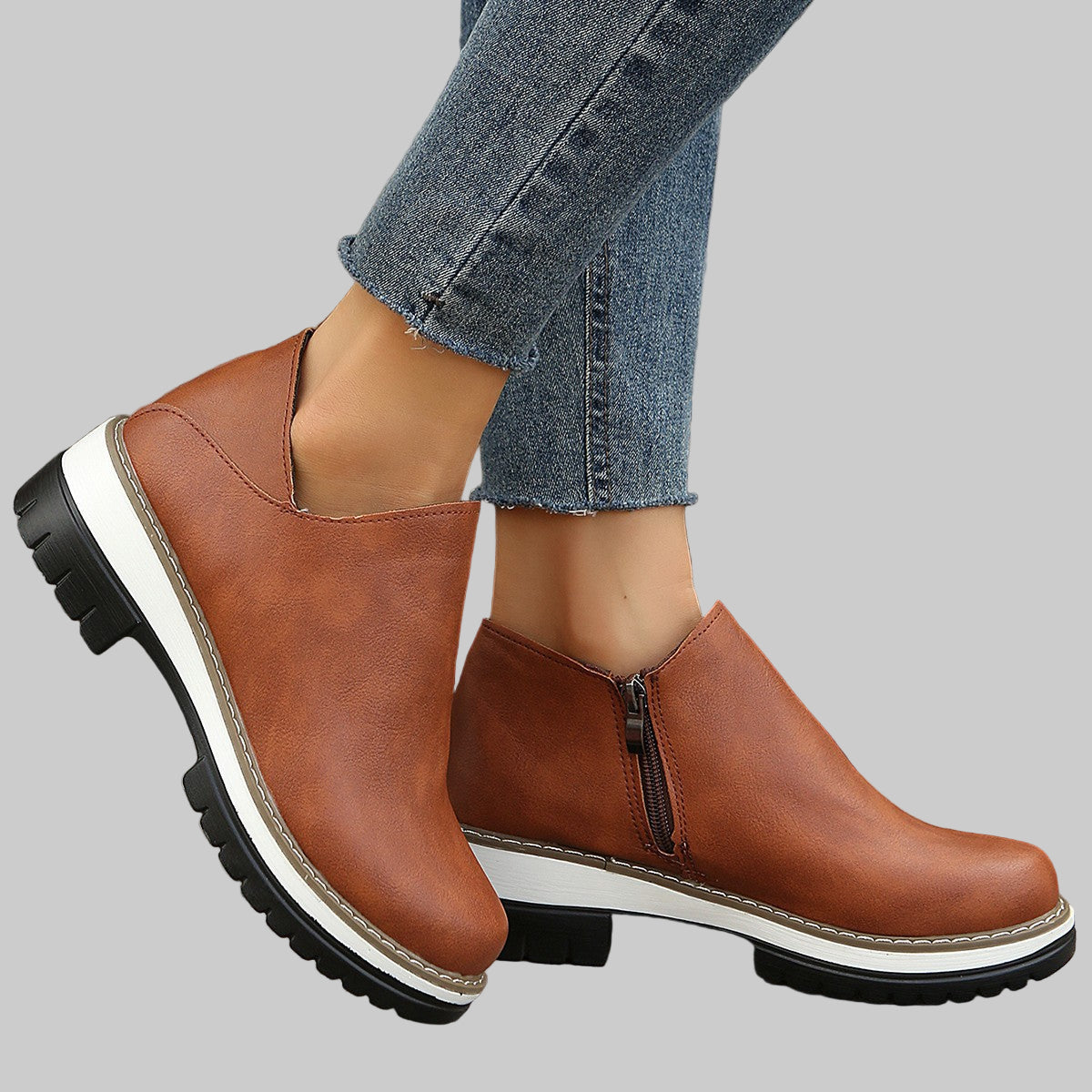 Women's Faux Leather Round Toe Ankle Boots