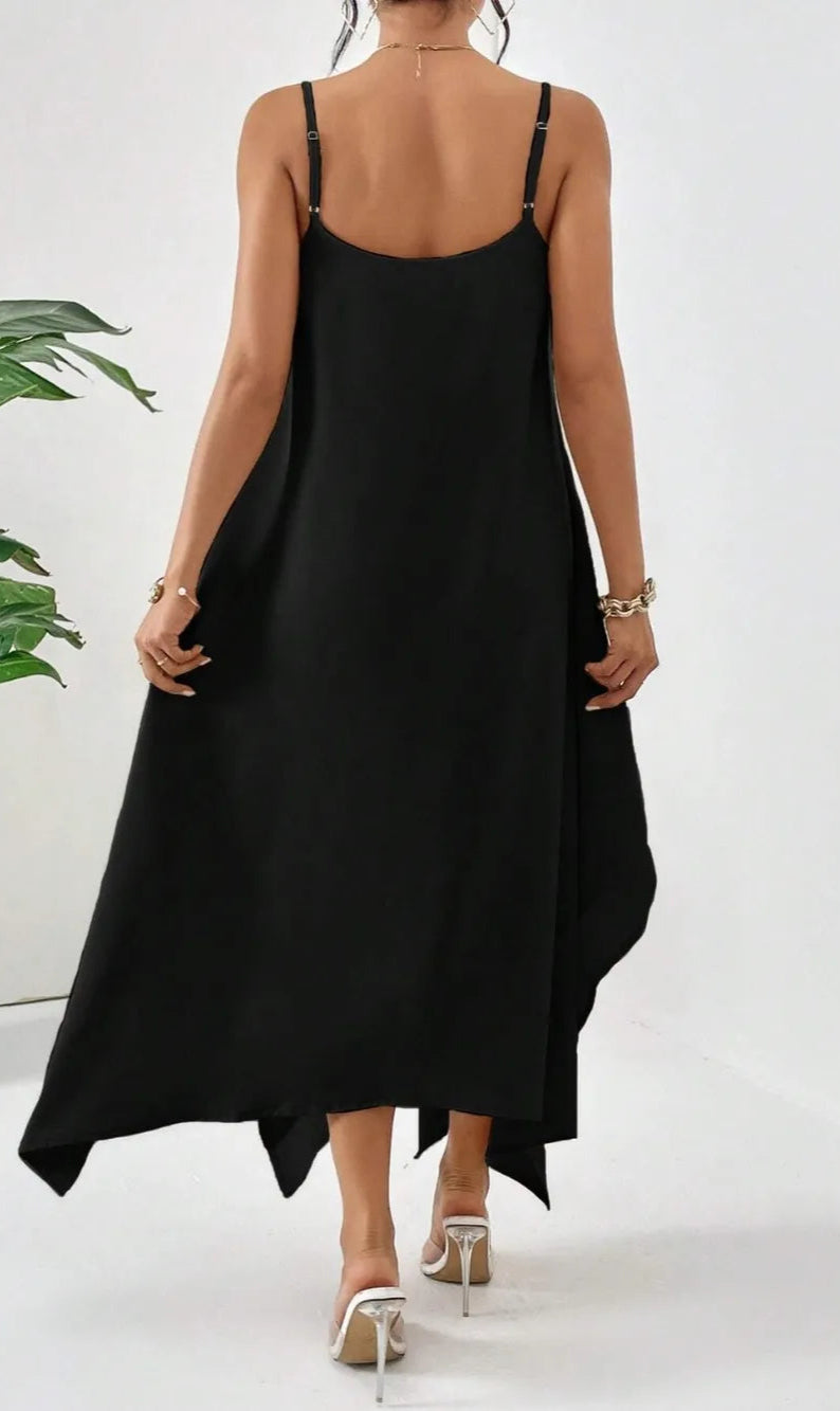 Women's Solid Colour Loose Flowy Spaghetti Strap Midi Dress