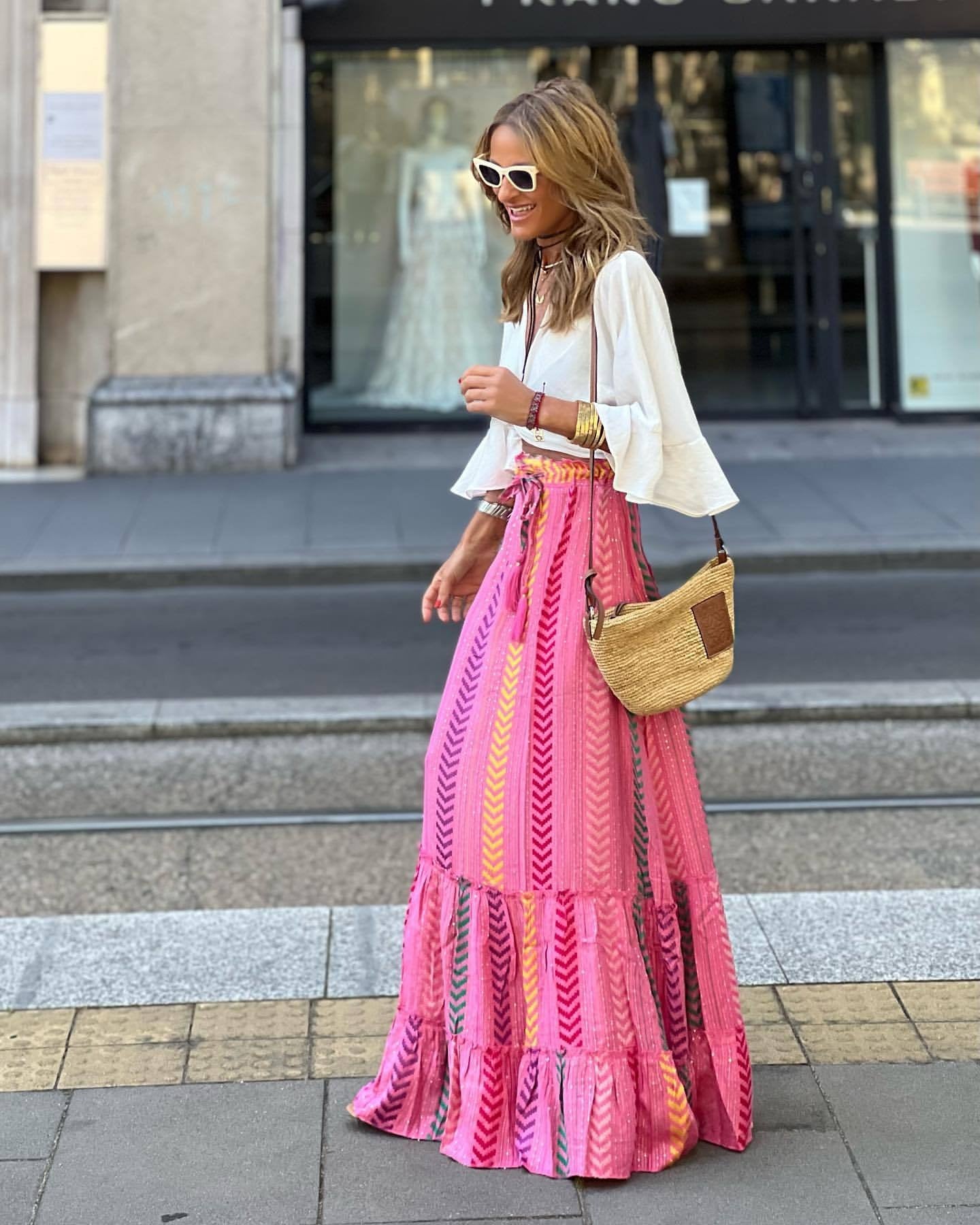 Women's Bohemian Style Abstract Patchwork Maxi Skirt