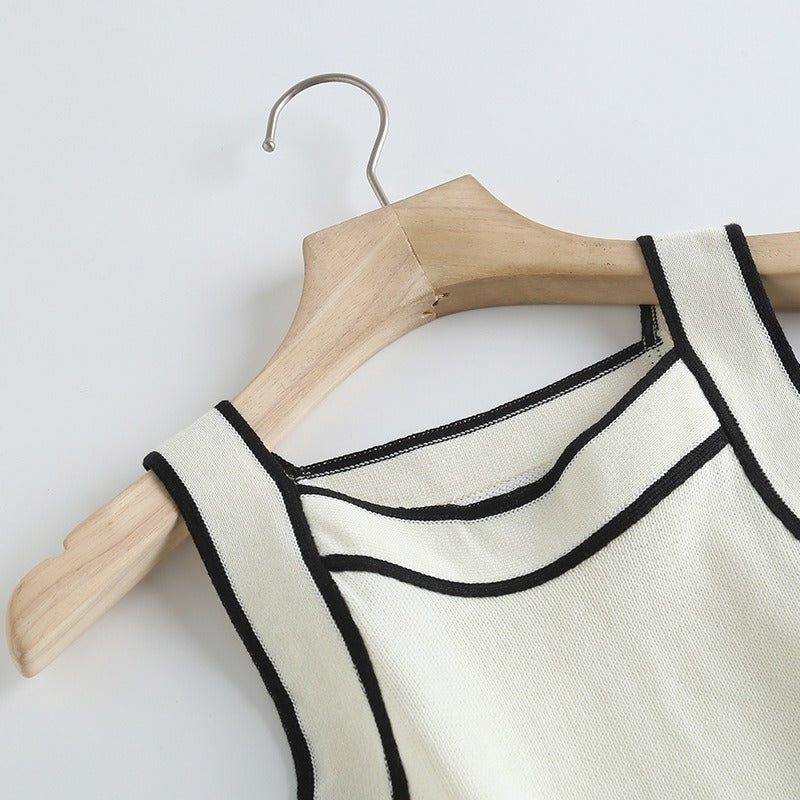 Women's Knitted Contrast Trim Slim Fit Trim Edge Tank Top