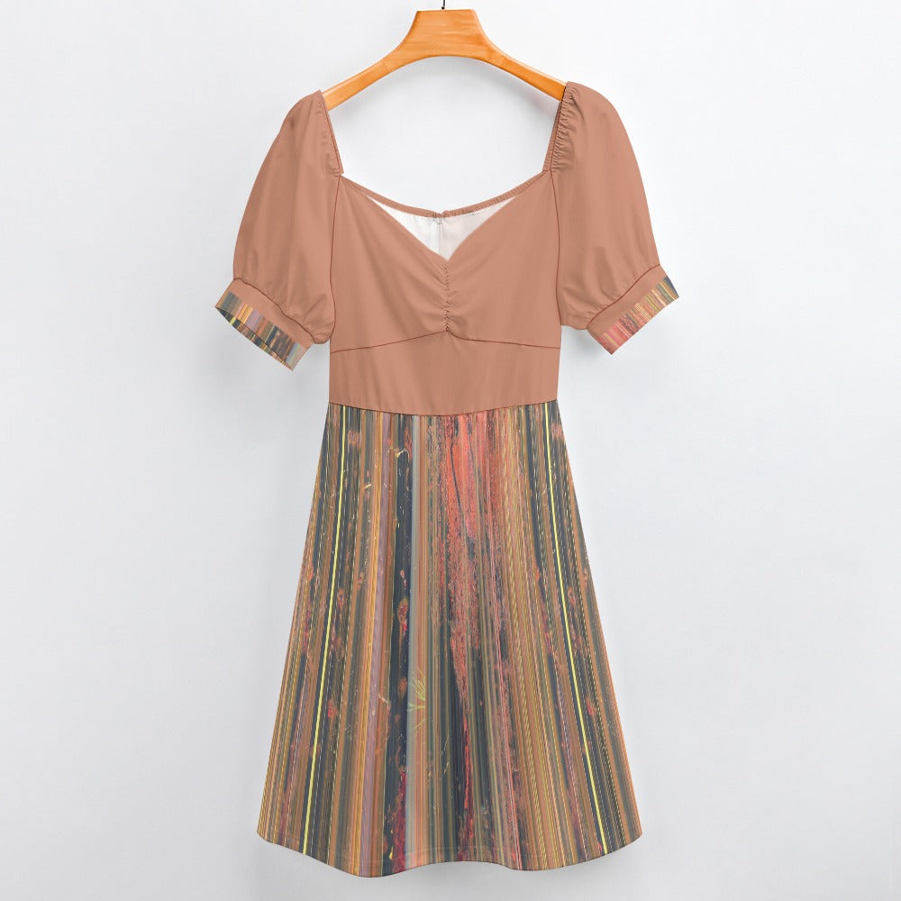 Women's Stripe Print Sweetheart Neck Fitted Midi Dress