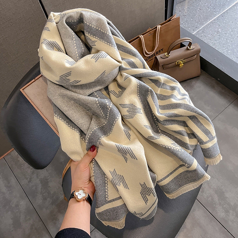 Women's Geometric Print Pashmina Fringed Edge Scarf