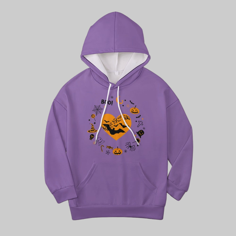 Women's Pumpkin Bat Ghost Halloween Print Dropped Shoulder Hoodie