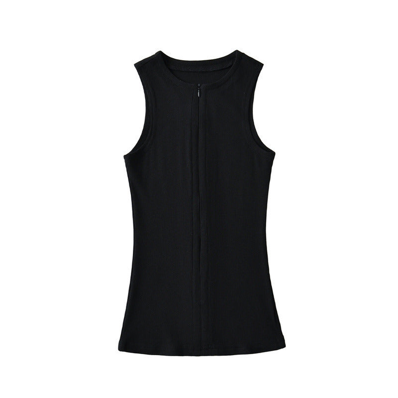 Women's Ribbed Front Zip Sleeveless Vest