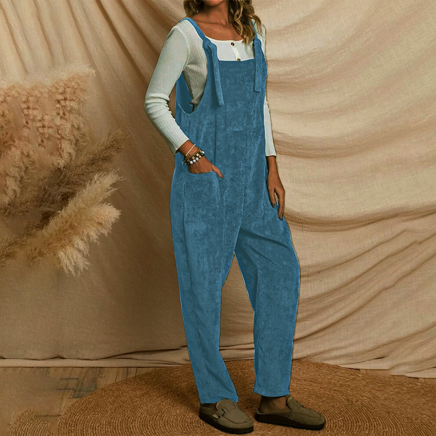 Women's Corduroy Multi Pocket Jumpsuit Dungarees