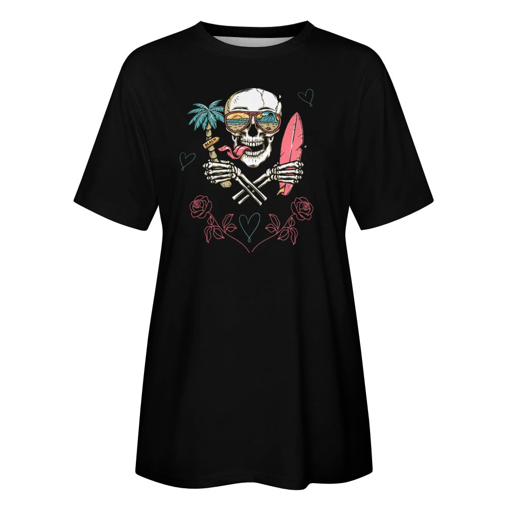 Women's Skull Beach Print Cotton T-shirt