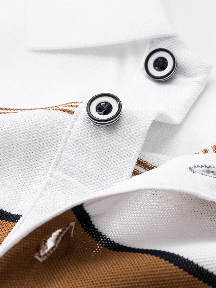Men's Retro Stripe Colour Block Cotton Polo Shirt