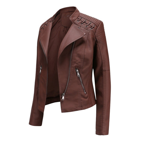 Women's Faux Leather Detailed Shoulder Zip Close Jacket