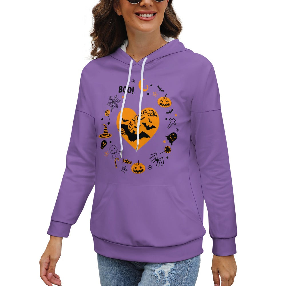 Women's Pumpkin Bat Ghost Halloween Print Dropped Shoulder Hoodie